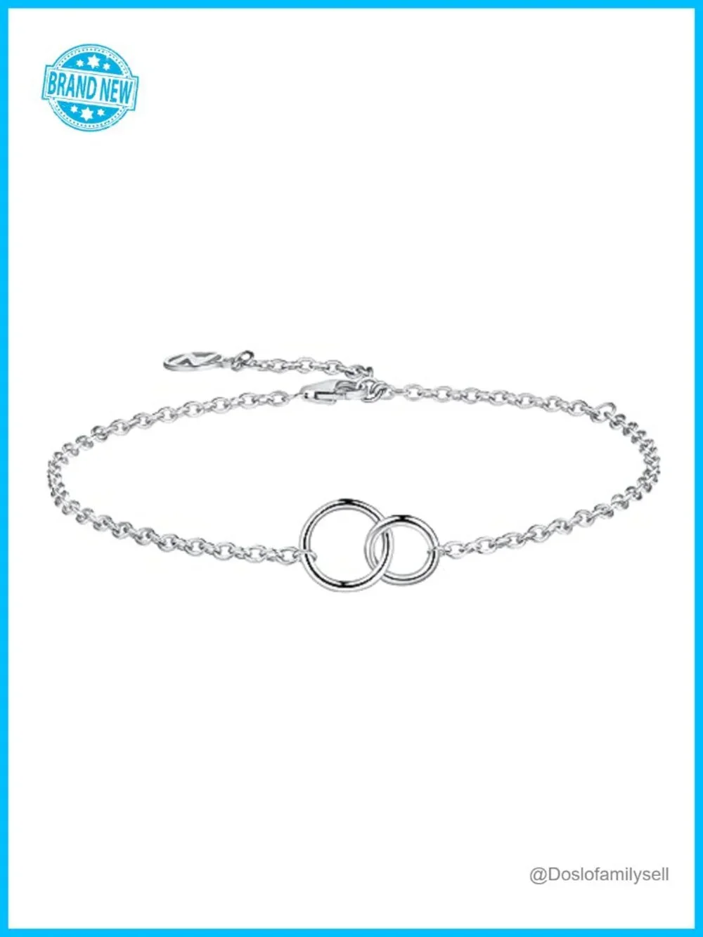 925 Sterling Silver Interlocking Circles CZ Link Bracelet Dainty Adjustable
